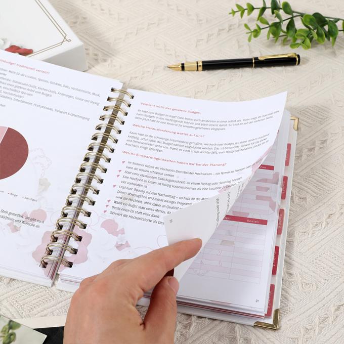 Planeador de Casamento Espiral de Folha de Ouro para A5 Floral Organizador de Livro de Convidados de Casamento 6