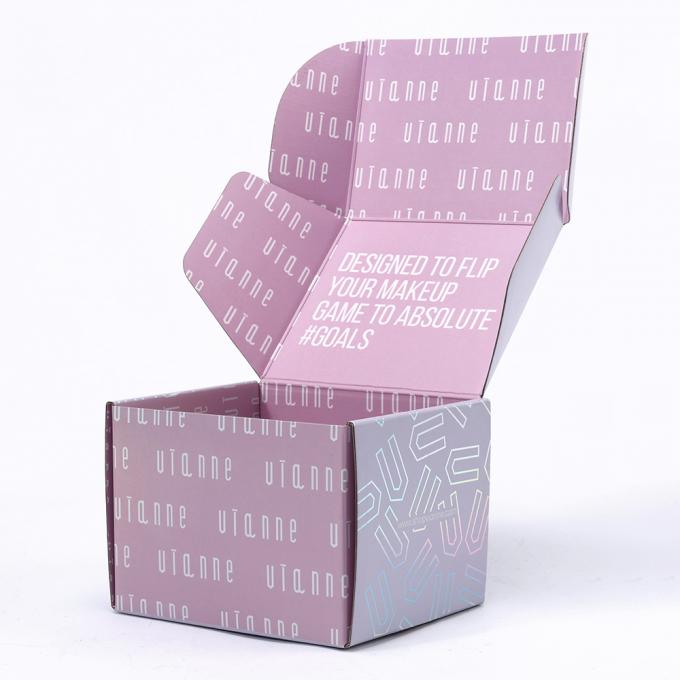 Logotipo personalizado Holograma Caixa de correio cor-de-rosa Embalagem de papel de cartão ondulado dobrável com logotipo 8