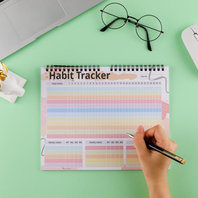 Capa em papel Agenda de objetivos sem data Diária Mensal Anual Diário espiral Planeador de hábitos 4