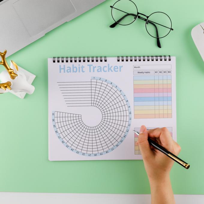 Capa em papel Agenda de objetivos sem data Diária Mensal Anual Diário espiral Planeador de hábitos 5