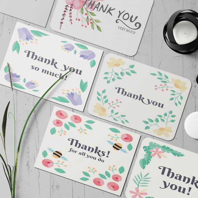 Cartão postal de cartão de papel para luxo a granel aquarela folhagem floral cartão de agradecimento 3