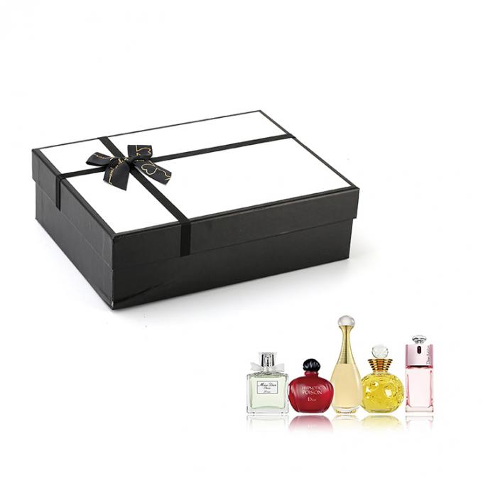 Tamanho personalizado aceito tampa preta e base de perfume embalagem de presente caixa de papel com fita 6