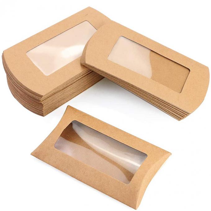 Caixa de almofada de biscoito de janela transparente embalada com design personalizado e papel kraft pesado 0