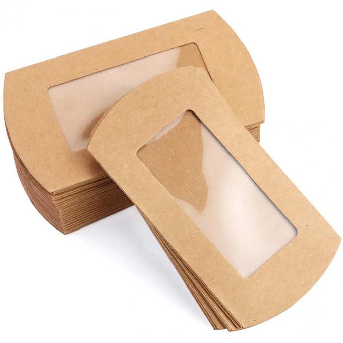 Caixa de almofada de biscoito de janela transparente embalada com design personalizado e papel kraft pesado 1