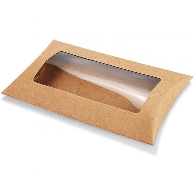 Caixa de almofada de biscoito de janela transparente embalada com design personalizado e papel kraft pesado 3