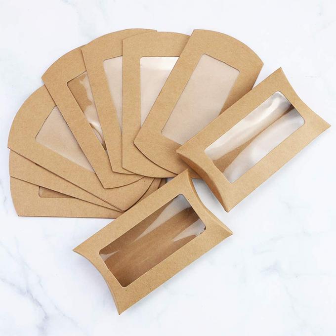 Caixa de almofada de biscoito de janela transparente embalada com design personalizado e papel kraft pesado 5