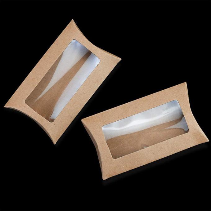 Caixa de almofada de biscoito de janela transparente embalada com design personalizado e papel kraft pesado 4