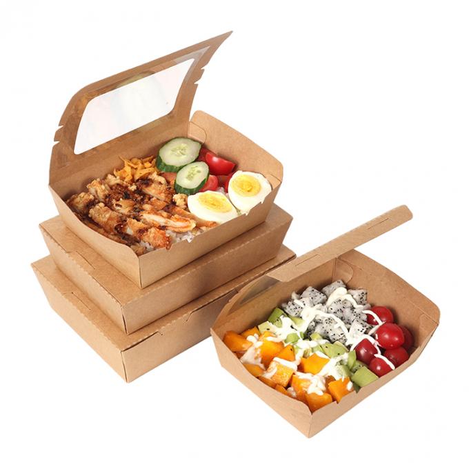 Embalagem de almoço para levar Caixa de frutas de salada de papel Kraft com impressão de janela PET Revestimento UV 2