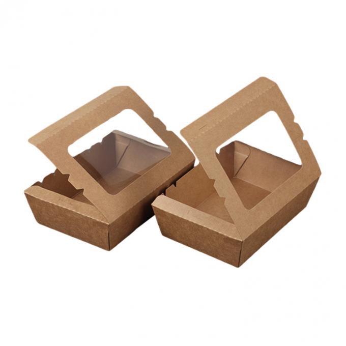 Embalagem de almoço para levar Caixa de frutas de salada de papel Kraft com impressão de janela PET Revestimento UV 1