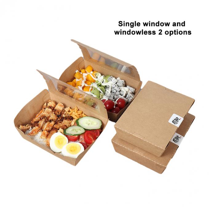 Embalagem de almoço para levar Caixa de frutas de salada de papel Kraft com impressão de janela PET Revestimento UV 3