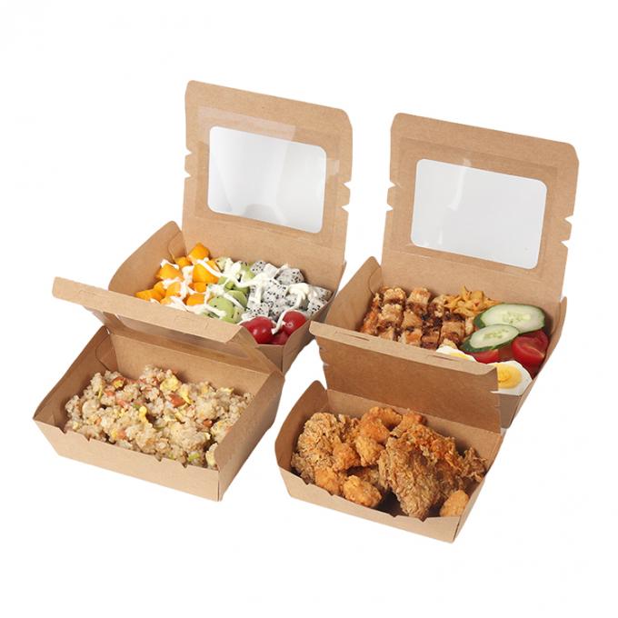 Embalagem de almoço para levar Caixa de frutas de salada de papel Kraft com impressão de janela PET Revestimento UV 4