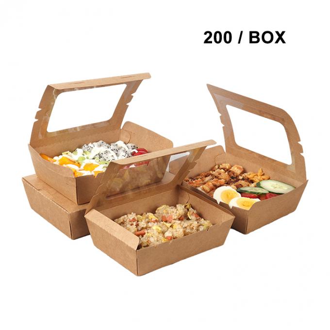 Embalagem de almoço para levar Caixa de frutas de salada de papel Kraft com impressão de janela PET Revestimento UV 5